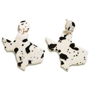 Cow Print State of Texas Black and White Drop Earrings